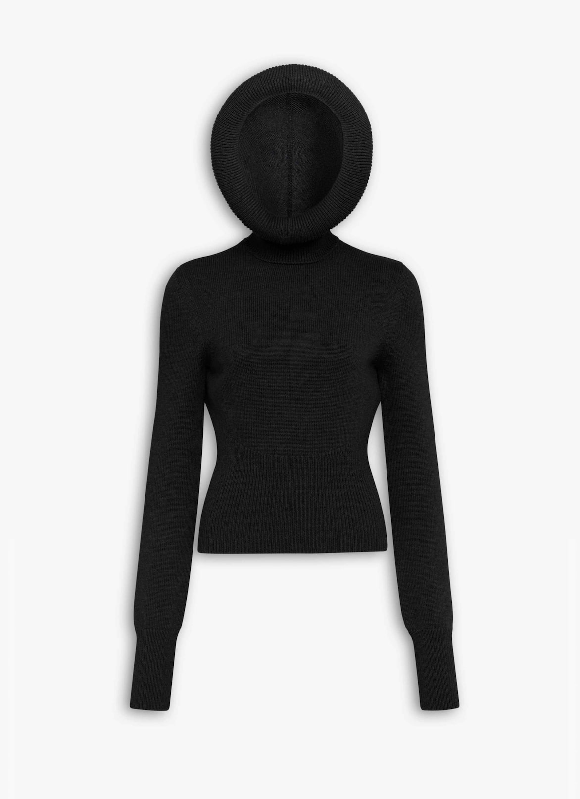 SCULPTURAL HOOD RIBBED KNIT JUMPER ALAÏA BLACK SCULPTURAL HOOD RIBBED KNIT JUMPER